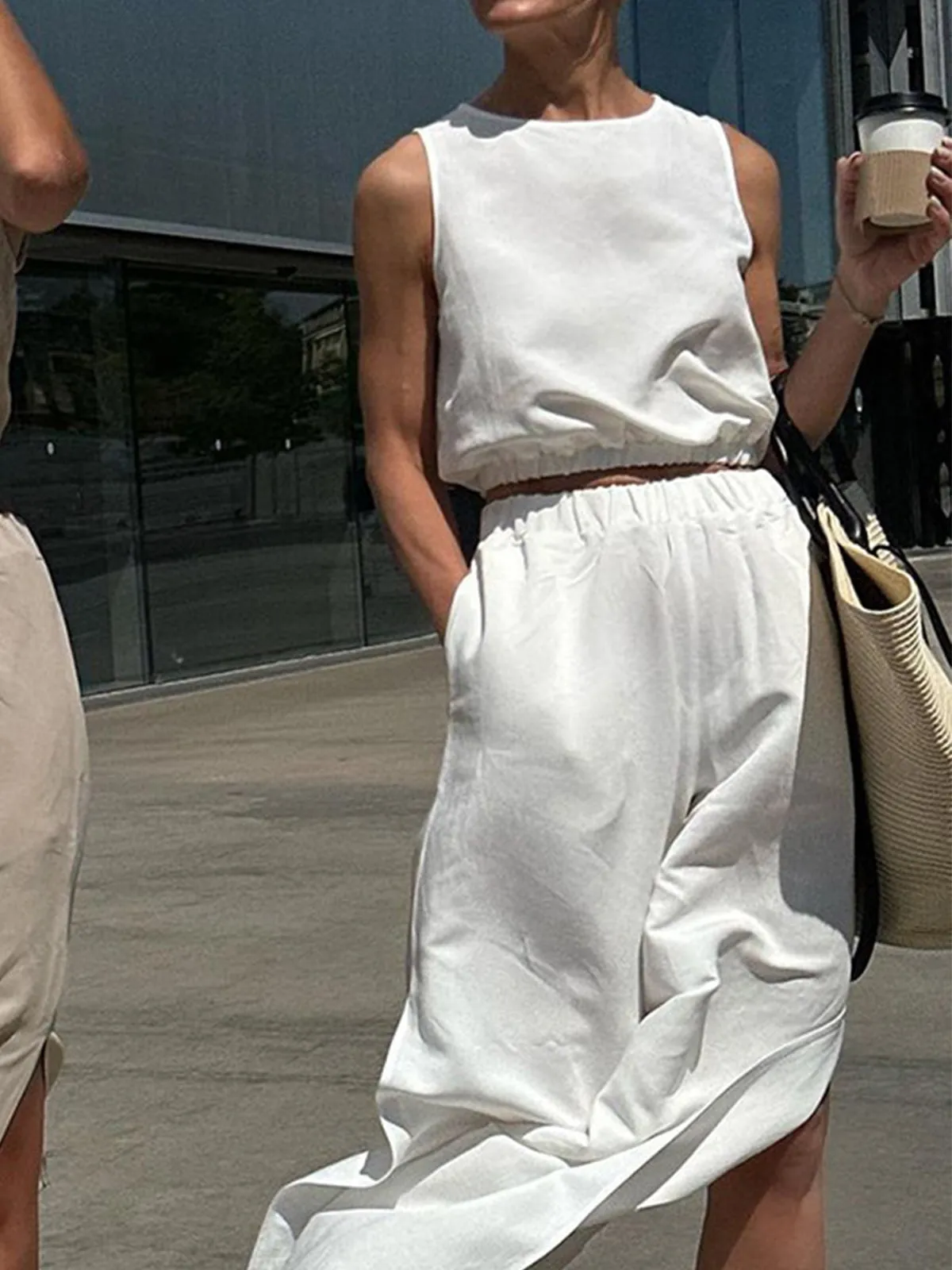 Minimalism Solid Graceful Split Pants Set