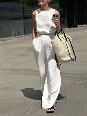 Minimalism Solid Graceful Split Pants Set
