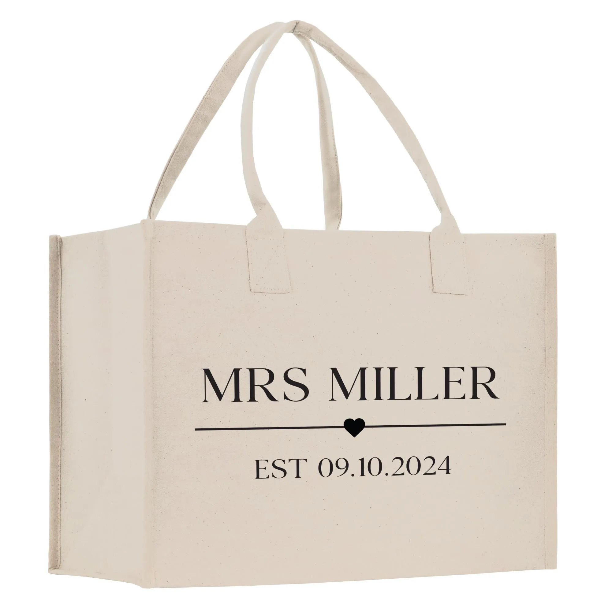 Mrs. Last Name Est Year Tote Bag Personalized Date Wedding Gift Tote Bridal Shower Gift Honeymoon Gift Customized Bridesmaid Gift (MRST1001)