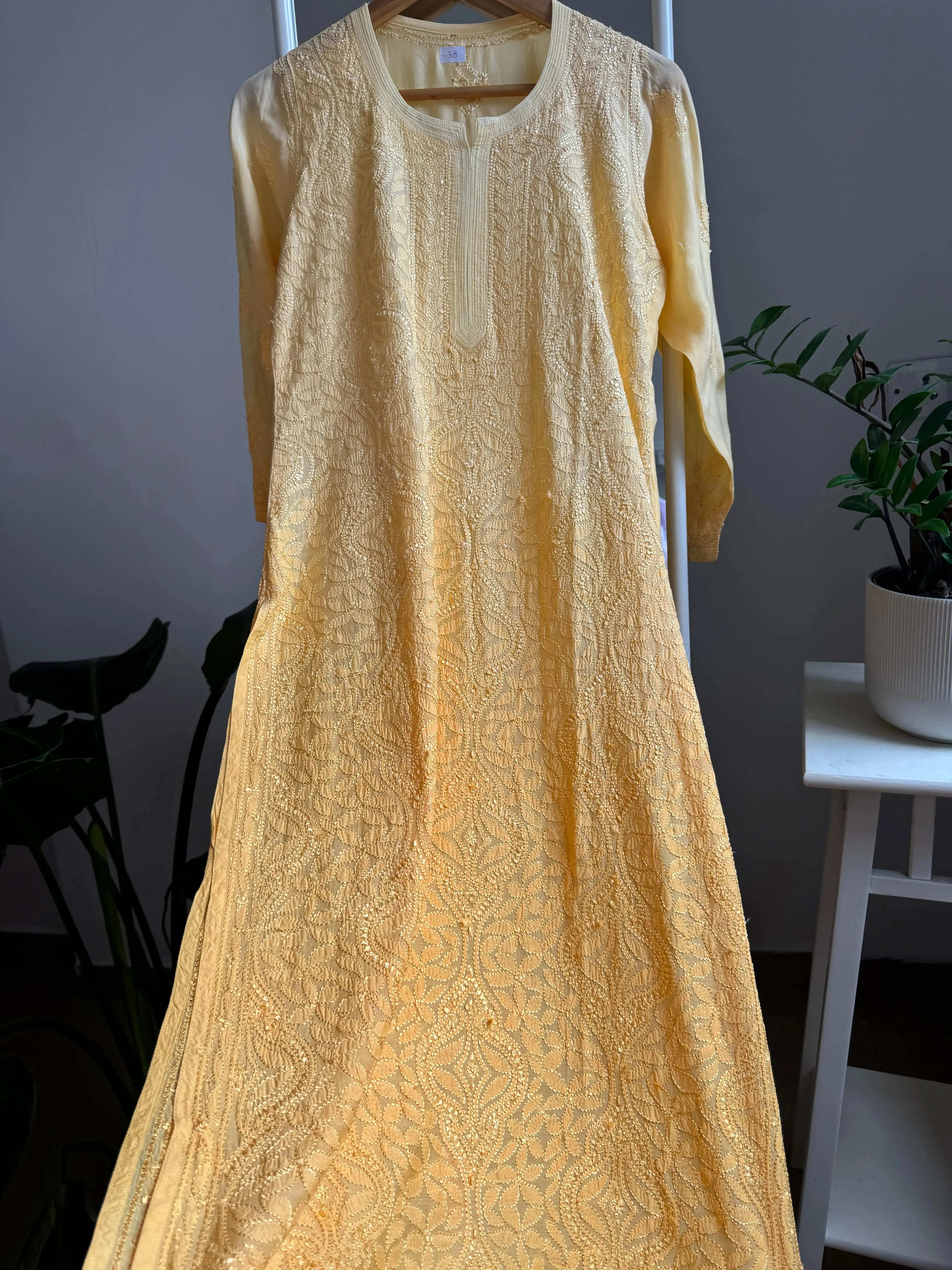 Muslin Chikankari Kurti - Yellow Ombre