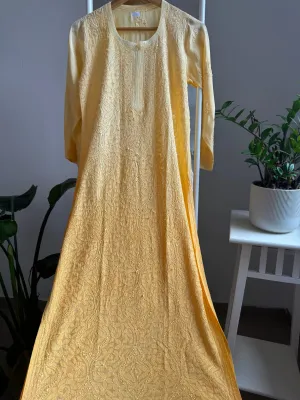 Muslin Chikankari Kurti - Yellow Ombre