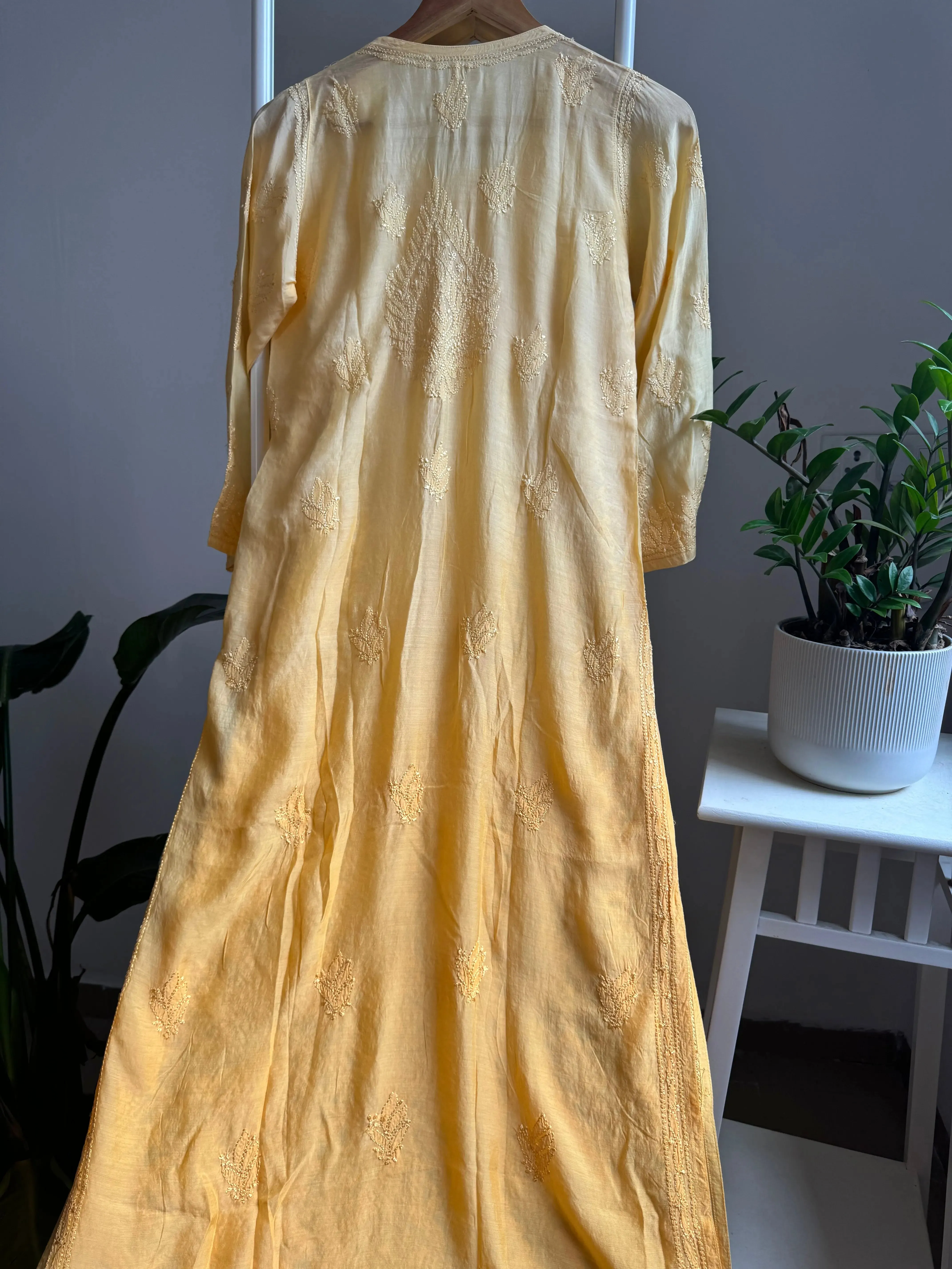 Muslin Chikankari Kurti - Yellow Ombre