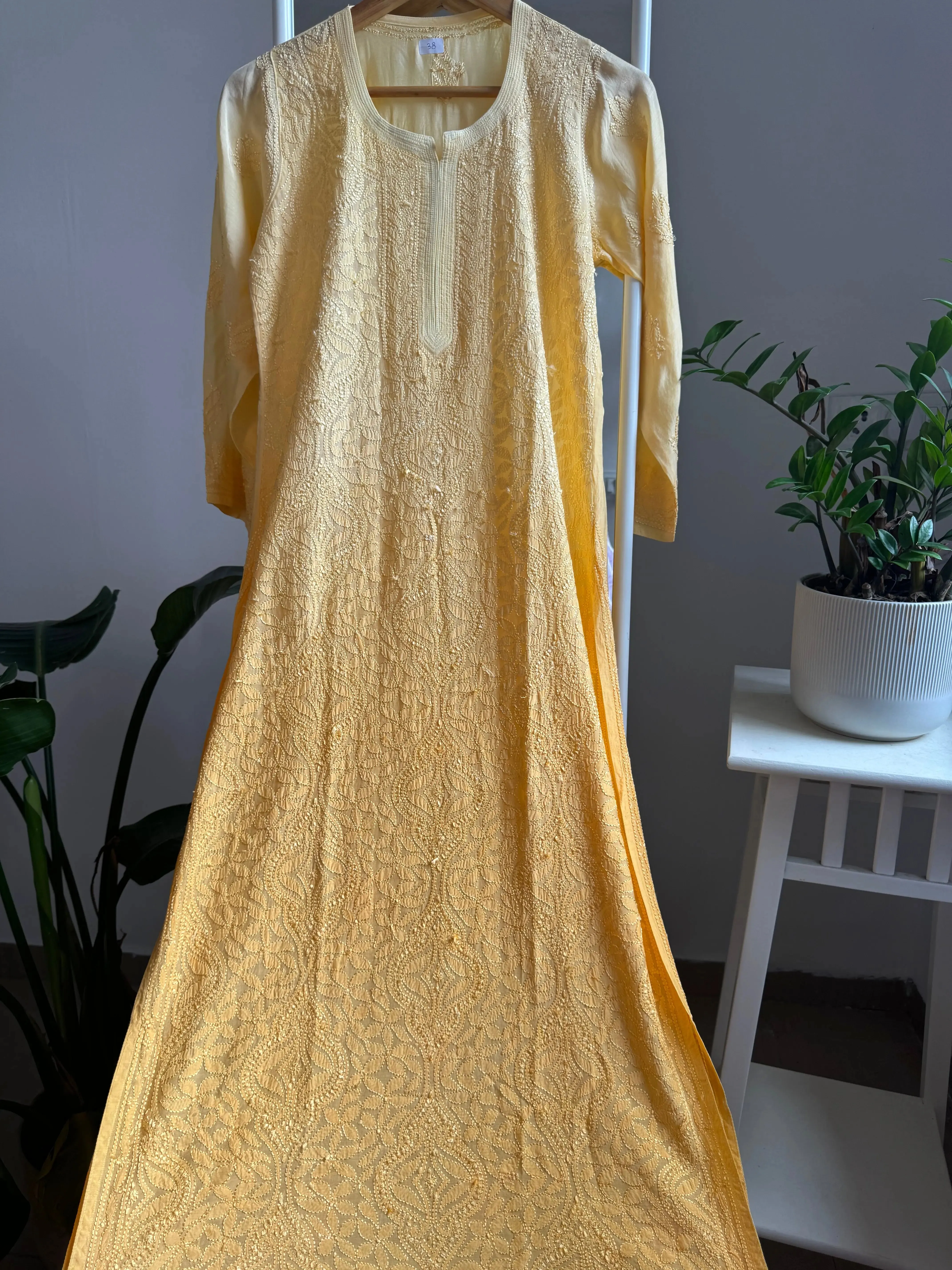Muslin Chikankari Kurti - Yellow Ombre