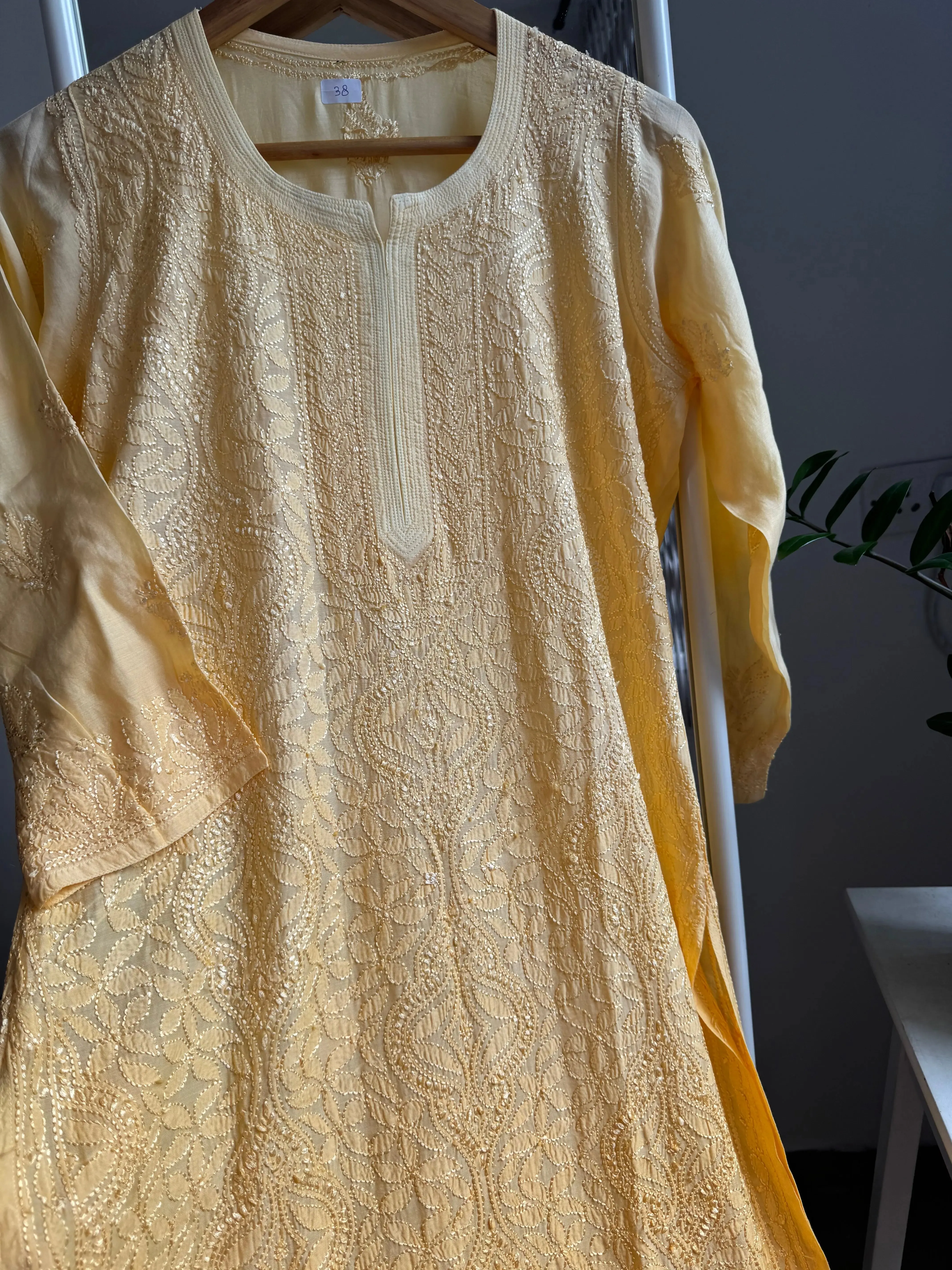 Muslin Chikankari Kurti - Yellow Ombre