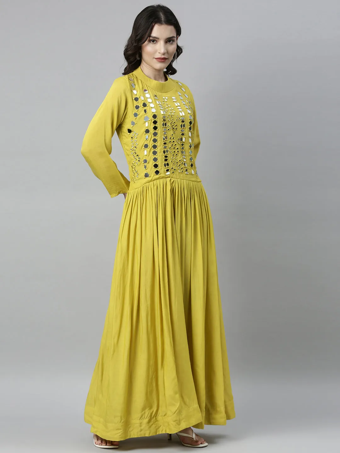 Neeru's Lemon Color Muslin Fabric Kurta