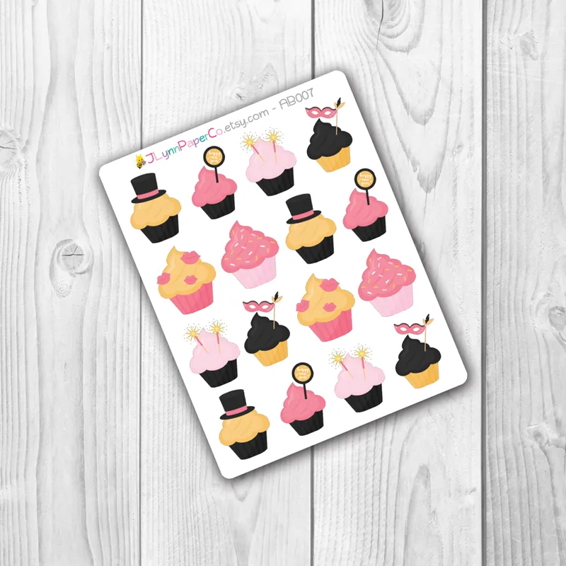 New Year's Holiday Cupcake Stickers | AB001