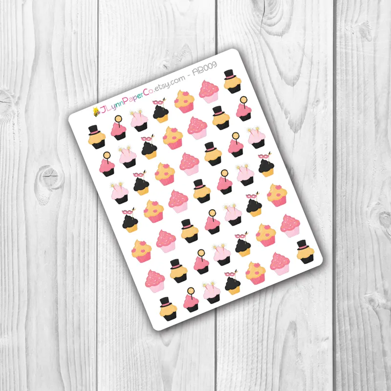 New Year's Holiday Cupcake Stickers | AB001