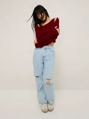 Nuon Light Blue Distressed Straight - Fit High - Rise Jeans