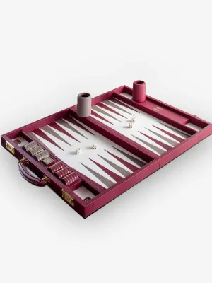 Ox Blood and Slate Grey Leather Backgammon Board by Geoffrey Parker