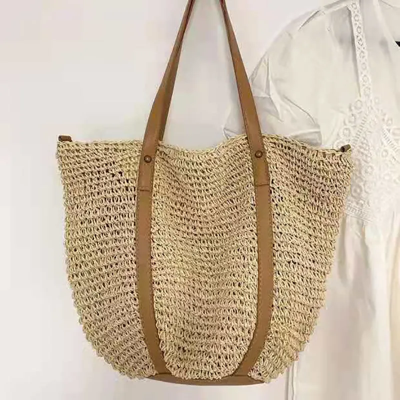 Paziye Large Capacity Bucket Straw Tote Bag