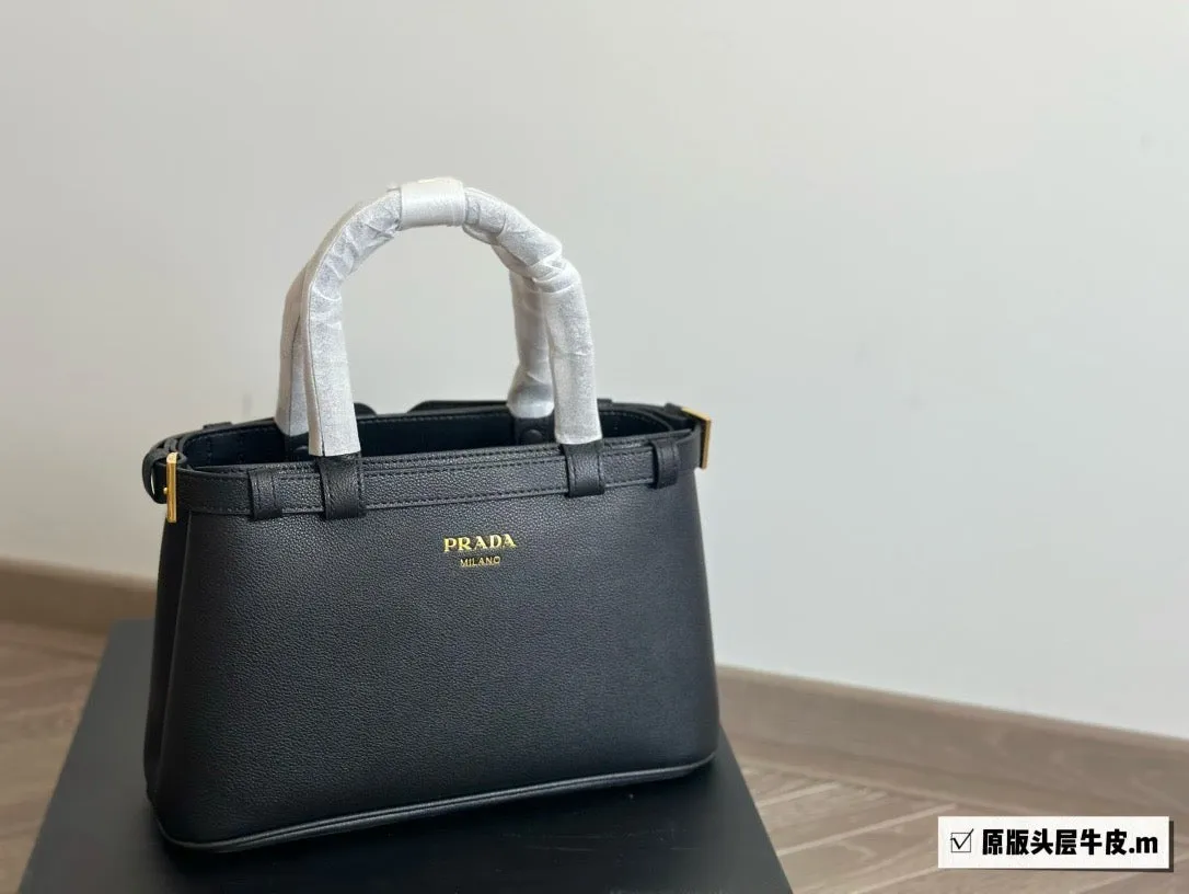 PD288 Prada Buckle Small Leather Handbag with Double Belt / 11x7x4.1inch