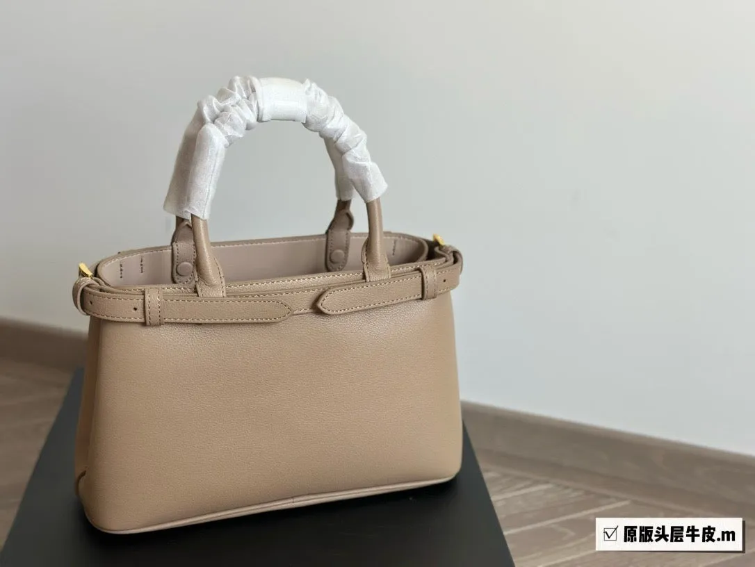 PD288 Prada Buckle Small Leather Handbag with Double Belt / 11x7x4.1inch