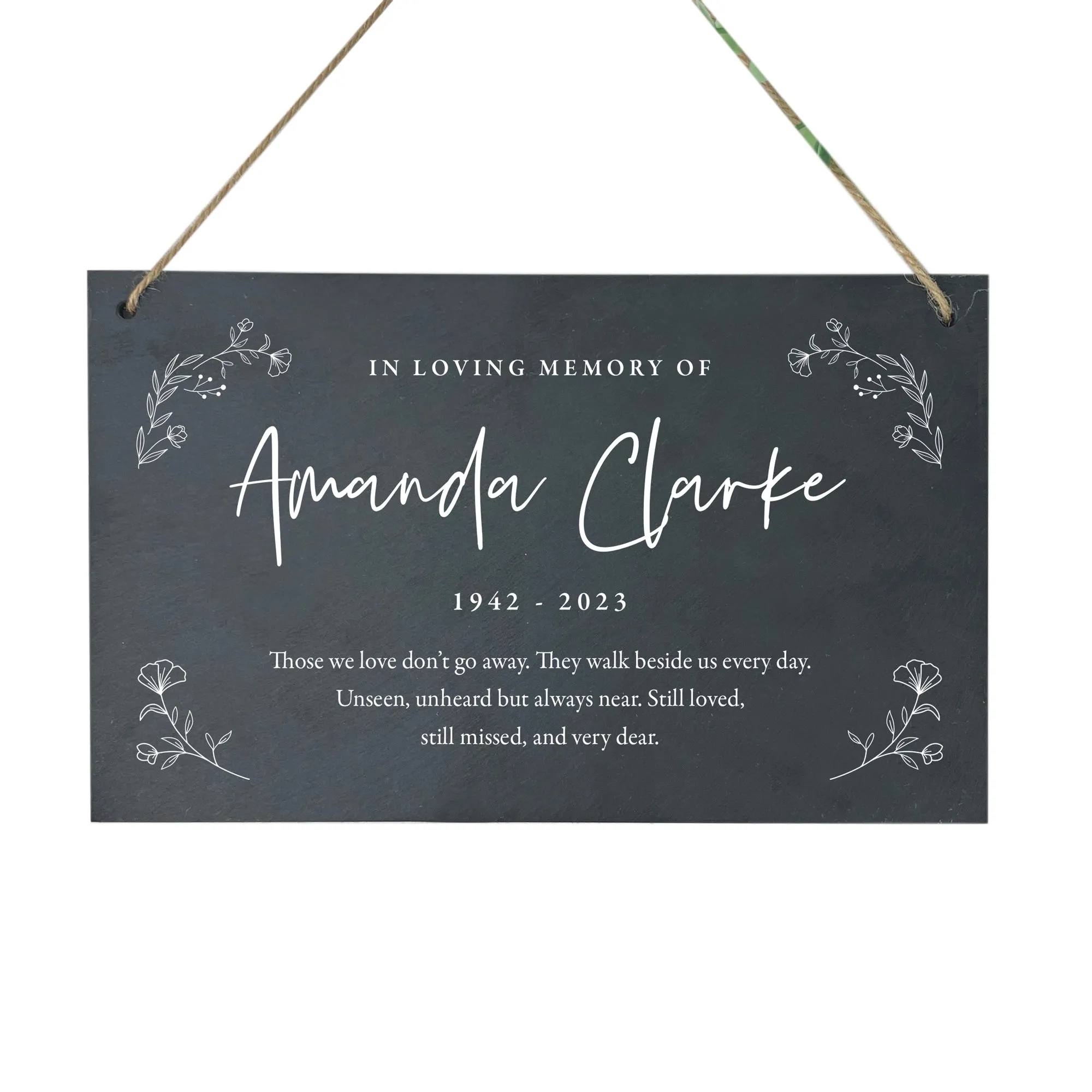 Personalised Wreath Memorial Slate Hanging Plaque 25 x 15cm