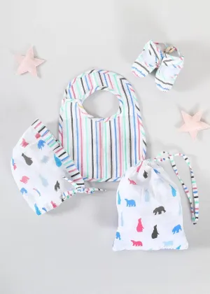 Plush Bear White/Mint Cotton Potli Hamper Baby