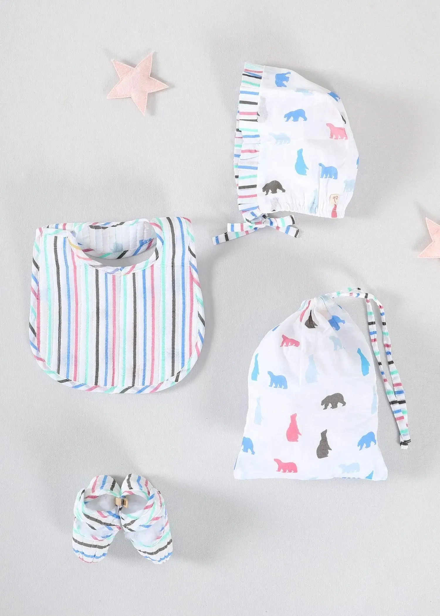 Plush Bear White/Mint Cotton Potli Hamper Baby