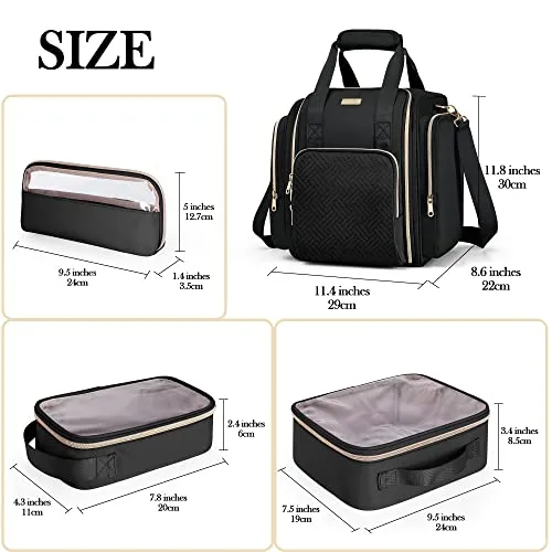Prokva Travel Makeup Bag with 5 Removable Cases, Large Cosmetic Case Make up Organizer with Strap and Multiple Storage Pockets, Black (Patented Design)