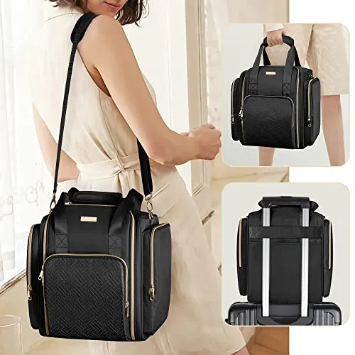 Prokva Travel Makeup Bag with 5 Removable Cases, Large Cosmetic Case Make up Organizer with Strap and Multiple Storage Pockets, Black (Patented Design)