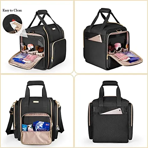 Prokva Travel Makeup Bag with 5 Removable Cases, Large Cosmetic Case Make up Organizer with Strap and Multiple Storage Pockets, Black (Patented Design)