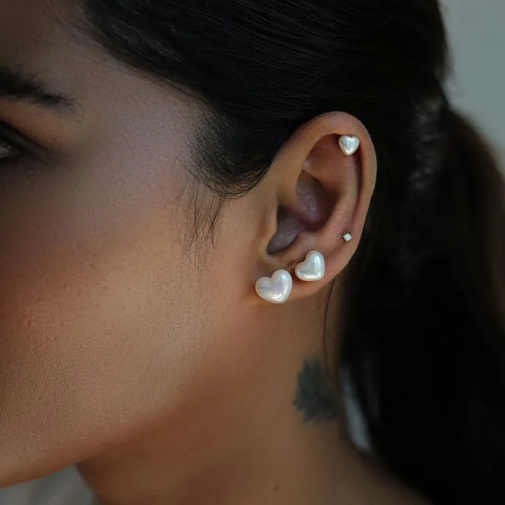 Puffy pearl hearts 3-piece piercing set