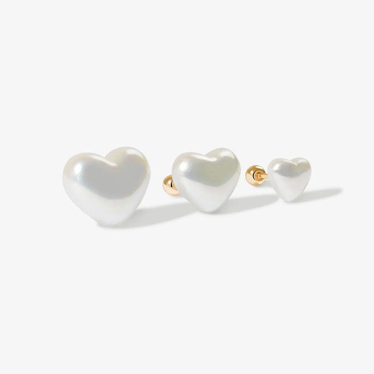 Puffy pearl hearts 3-piece piercing set