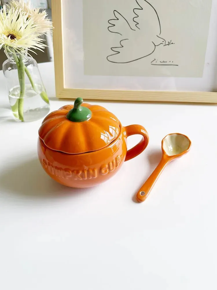 Pumpkin Creative Water Cup Ceramic Thermos Cup with Lid Exquisite Breakfast Oatmeal Cup Heat-insulating Scalding-proof Milk Cup