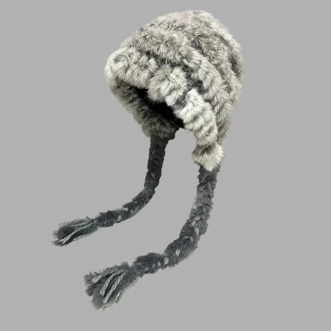 Rabbit Fur Blended Woolen Hat