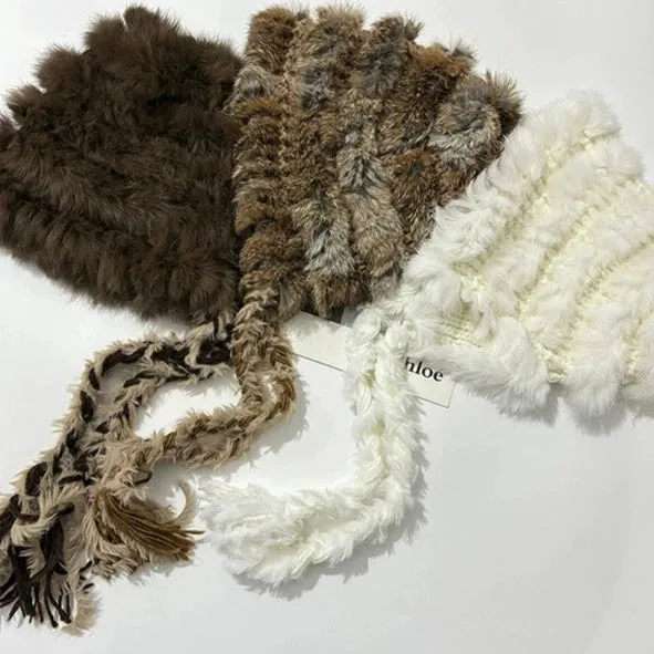 Rabbit Fur Blended Woolen Hat