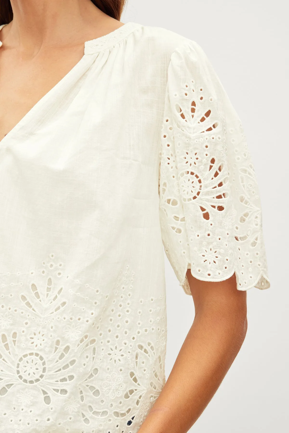 RAZI EMBROIDERED COTTON LACE TOP