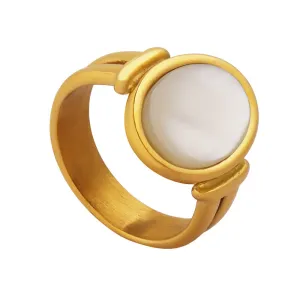 Retro Charm White Sea Shell 18K Gold Index Finger Ring - Everyday Genie Collection