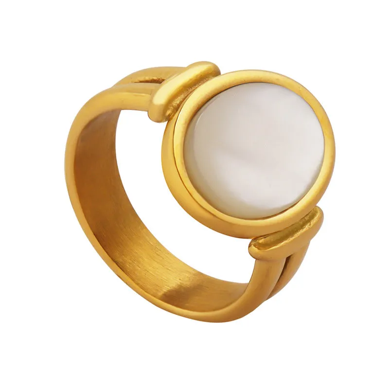 Retro Charm White Sea Shell 18K Gold Index Finger Ring - Everyday Genie Collection