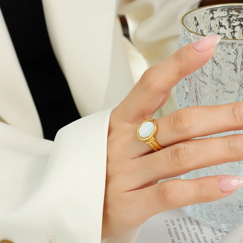 Retro Charm White Sea Shell 18K Gold Index Finger Ring - Everyday Genie Collection