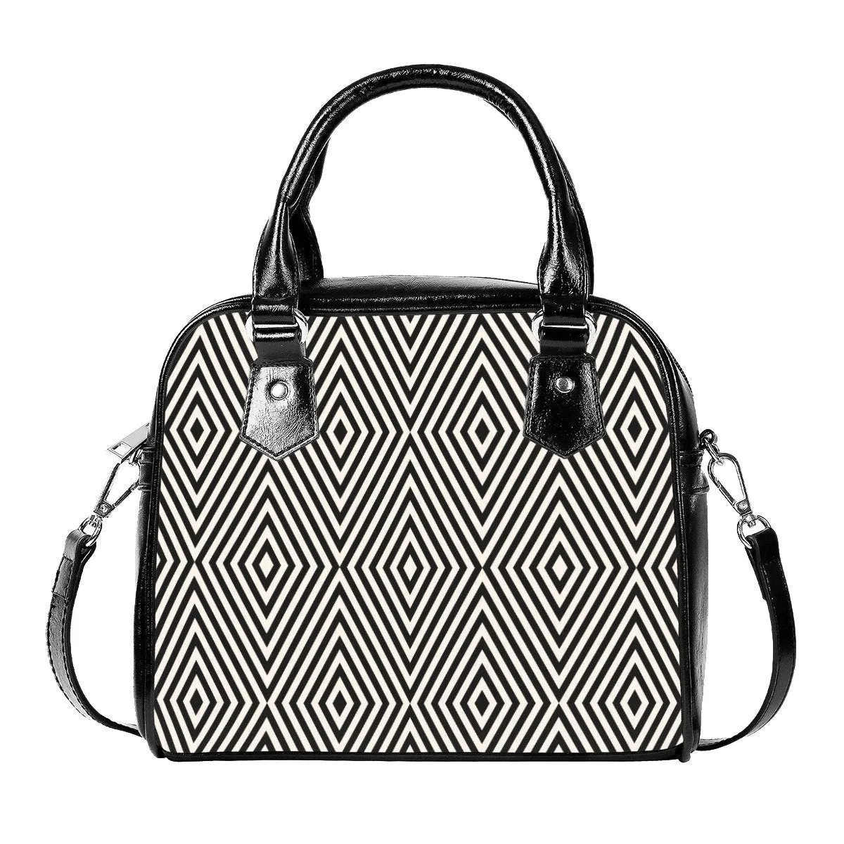 Retro handbag, Black Herringbone Print Handbag, Mod Bag, Black Geometric Bag, Herringbone bag, Geometric Handbag, 60s style bag