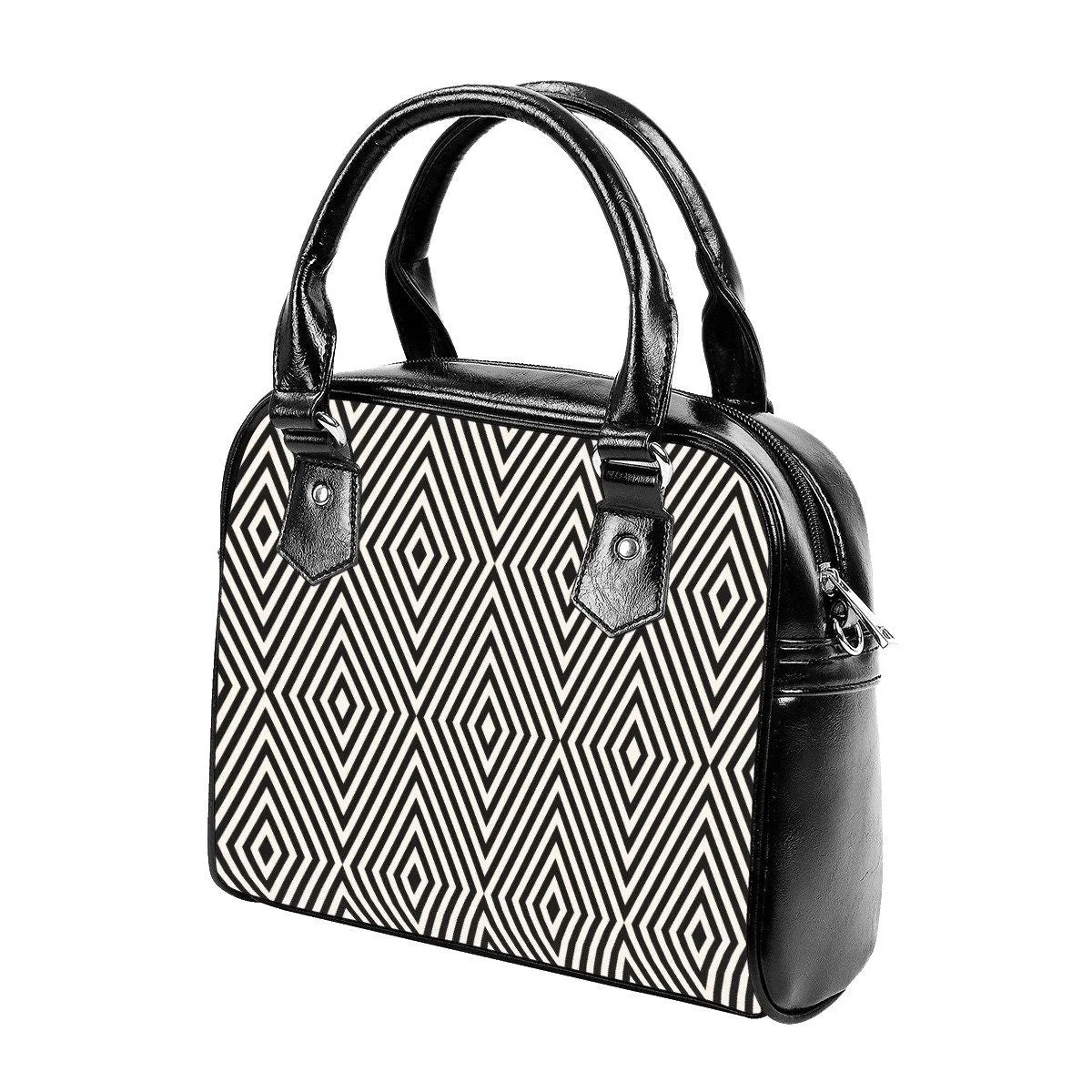 Retro handbag, Black Herringbone Print Handbag, Mod Bag, Black Geometric Bag, Herringbone bag, Geometric Handbag, 60s style bag