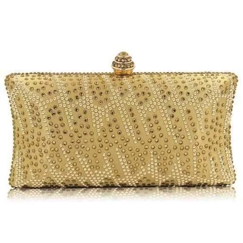 Rhinestone Embellished Evening Bag - Golden
