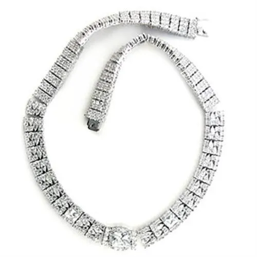 Rhodium Brass Necklace with AAA Grade CZ in Clear for Women Style 7X410