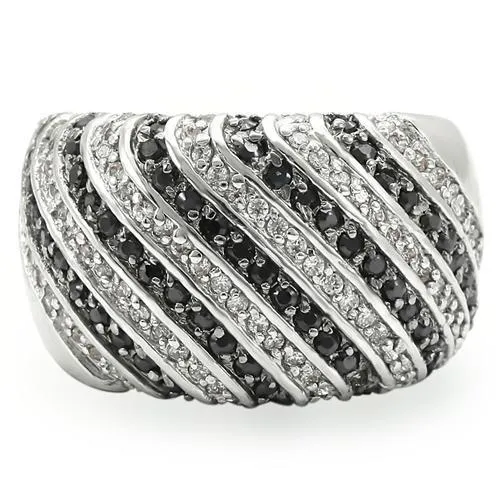 Rhodium   Ruthenium Brass Ring with AAA Grade CZ in Jet for Women Style 0W351