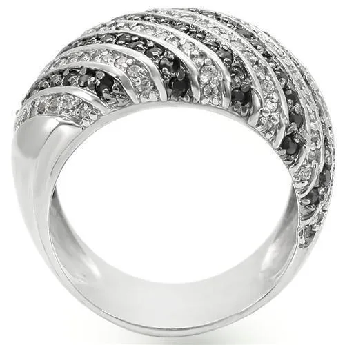 Rhodium   Ruthenium Brass Ring with AAA Grade CZ in Jet for Women Style 0W351