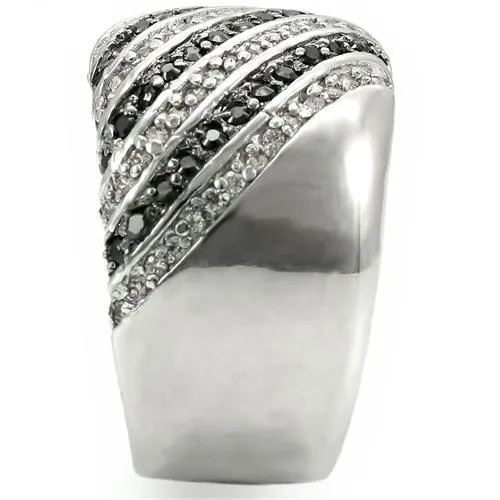 Rhodium   Ruthenium Brass Ring with AAA Grade CZ in Jet for Women Style 0W351