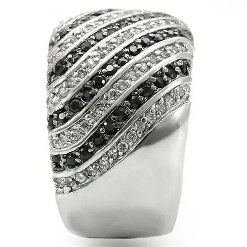 Rhodium   Ruthenium Brass Ring with AAA Grade CZ in Jet for Women Style 0W351