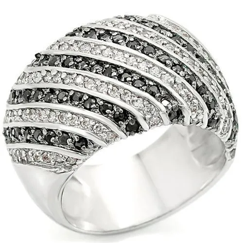 Rhodium   Ruthenium Brass Ring with AAA Grade CZ in Jet for Women Style 0W351