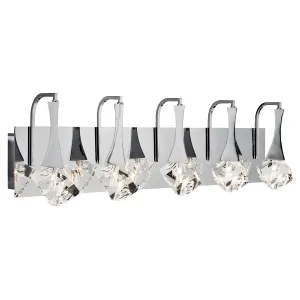 Rockne 32 In 5-Lights LED Bathroom Vanity Light With Clear Optical Crystal Glass, Chrome Finish