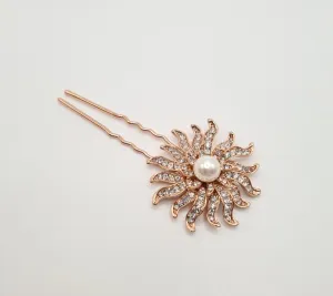 Rose Gold Crystal Diamanté Floral Hair Pin