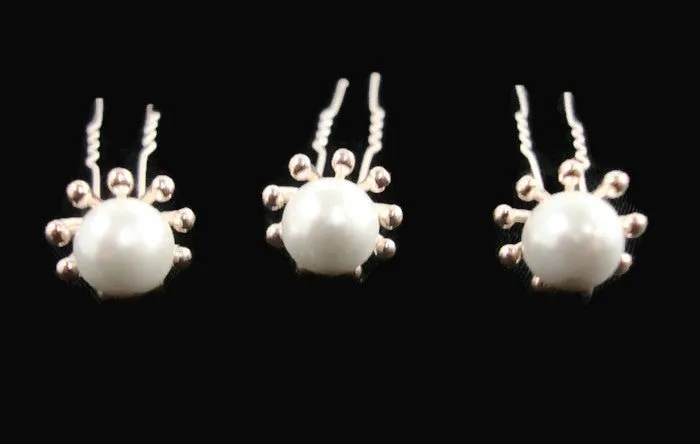 Rose Gold Pearl Stud Hair Pins (3pcs)