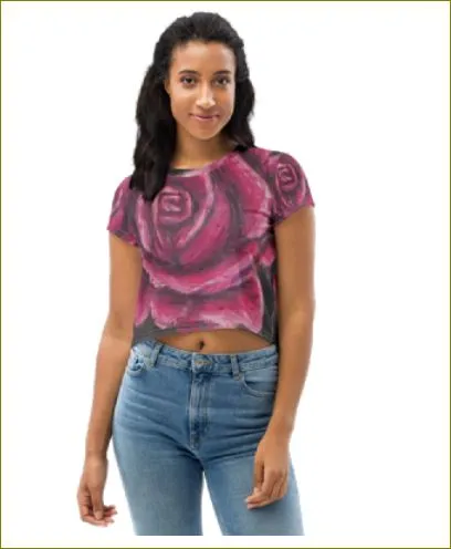 Rosy Pink ~ All-Over Print Crop Tee