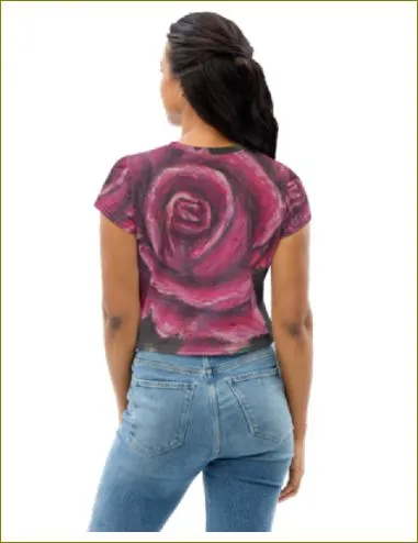 Rosy Pink ~ All-Over Print Crop Tee
