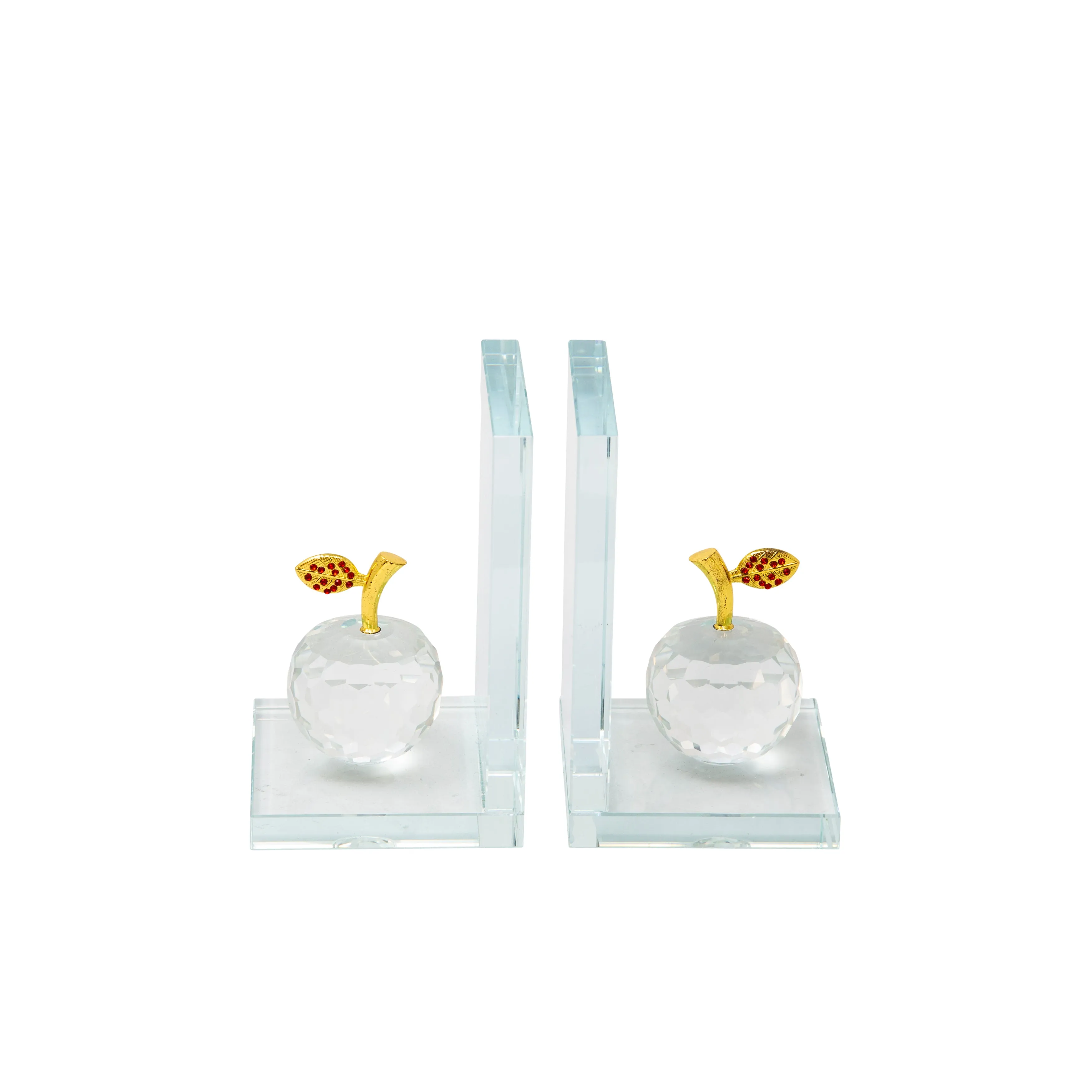 S/2 Crystal Apple Bookends, Clear