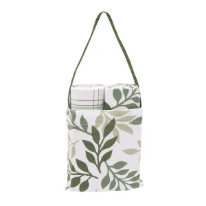 Sage Foliage & Plaid Kitchen Towel & Bag, Set of 3