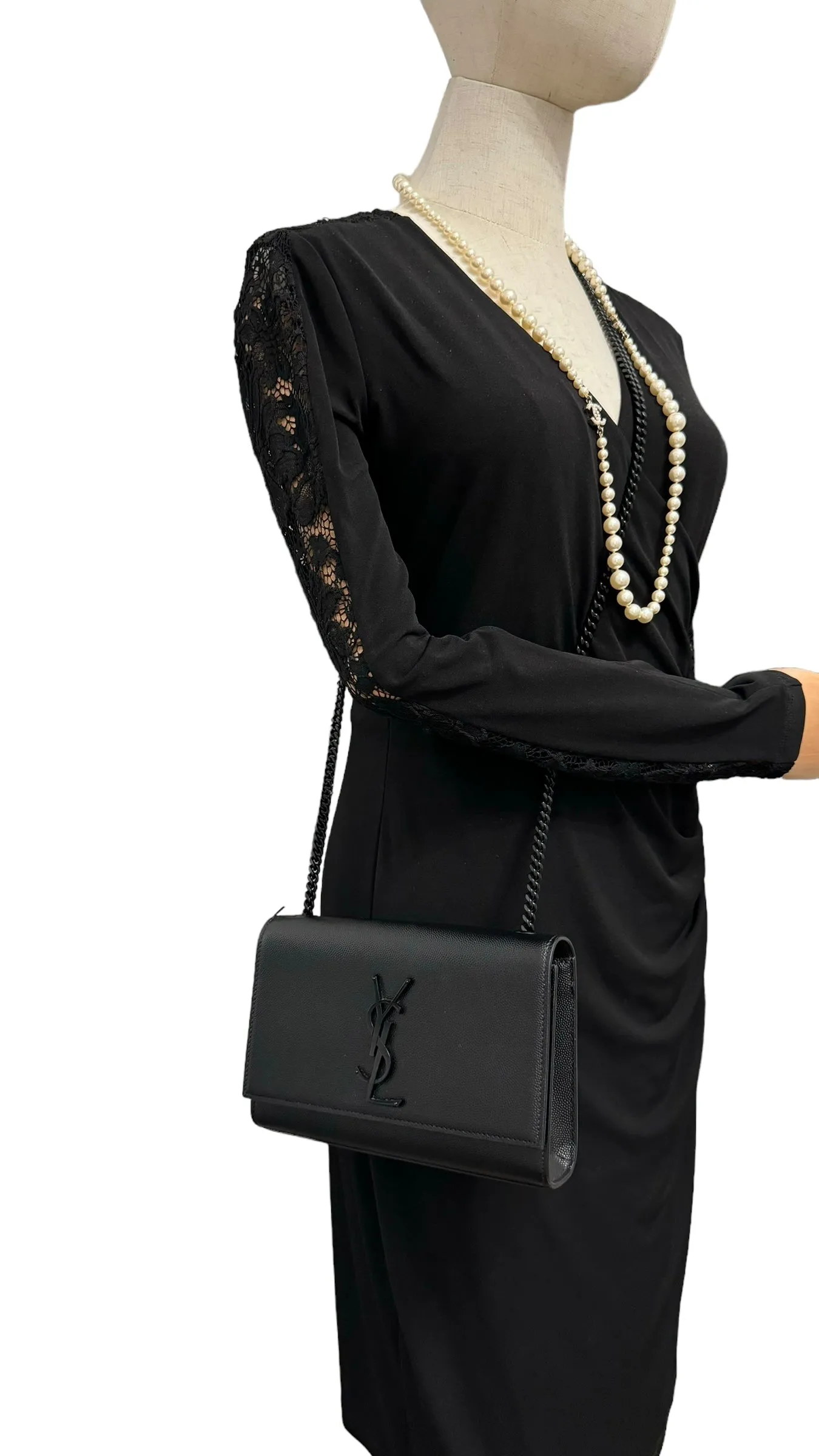 Saint Laurent YSL Kate Small All Black Grain de Poudre