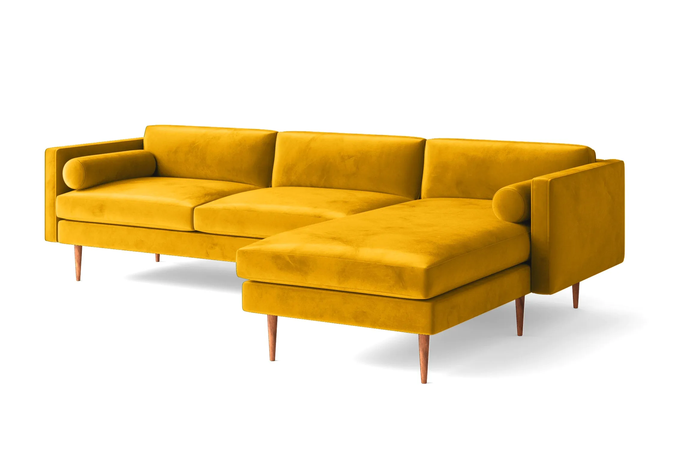 Salerno 3 Seater Right Hand Facing Chaise Lounge Corner Sofa Yellow Velvet