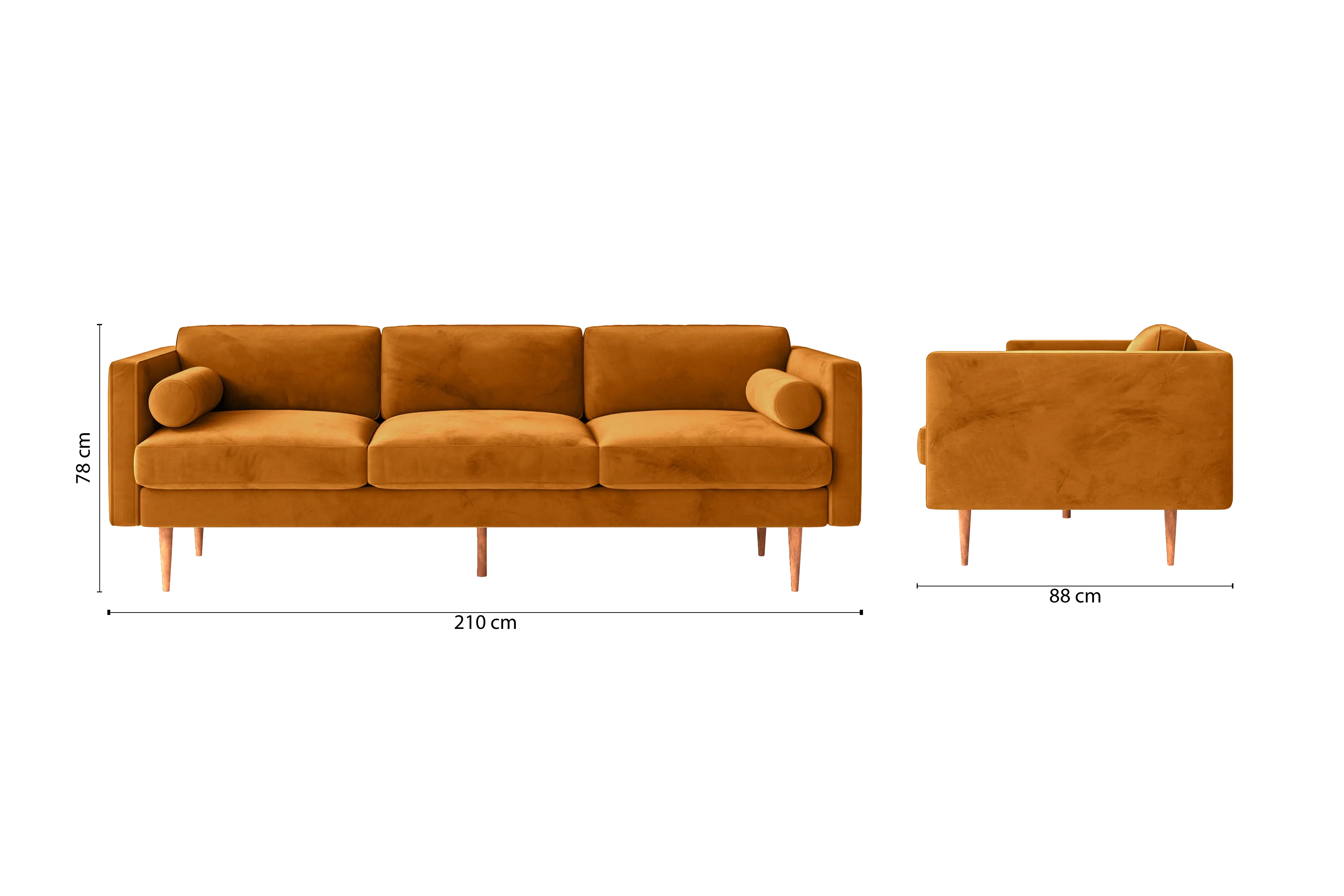 Salerno 3 Seater Sofa Gold Velvet
